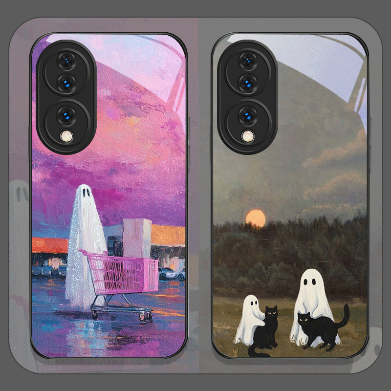 Huawei Nova 12 - Sevimli Karikatür Siyah Kedi Hayalet Baskılı